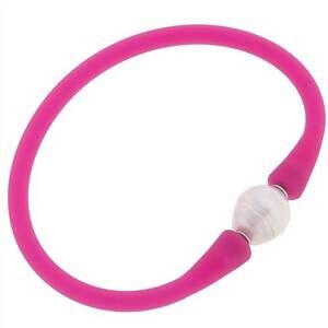 NEW CANVAS STYLE women's bali freshwater pearl silicone bracelet in fuchsia